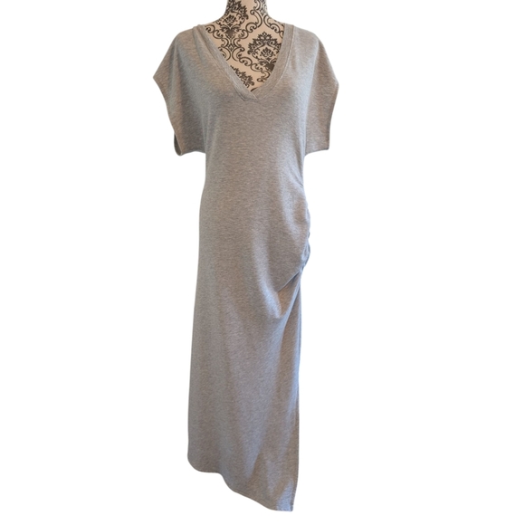 Daily Practice by Anthropologie V-Neck Midi Dress Light Grey Ruched Women's LG - Picture 12 of 16